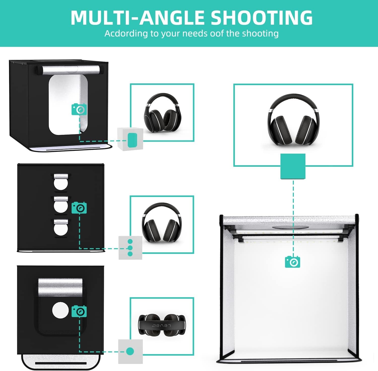 Photo Studio Light Box 24 X 24 Inch Dimmable Photography Lighting Shooting Tent Kit with LED Lights, Portable Bag and 4 Color Backdrops (White Black Red Blue)