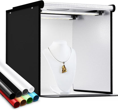 Photo Studio Light Box 24 X 24 Inch Dimmable Photography Lighting Shooting Tent Kit with LED Lights, Portable Bag and 4 Color Backdrops (White Black Red Blue)