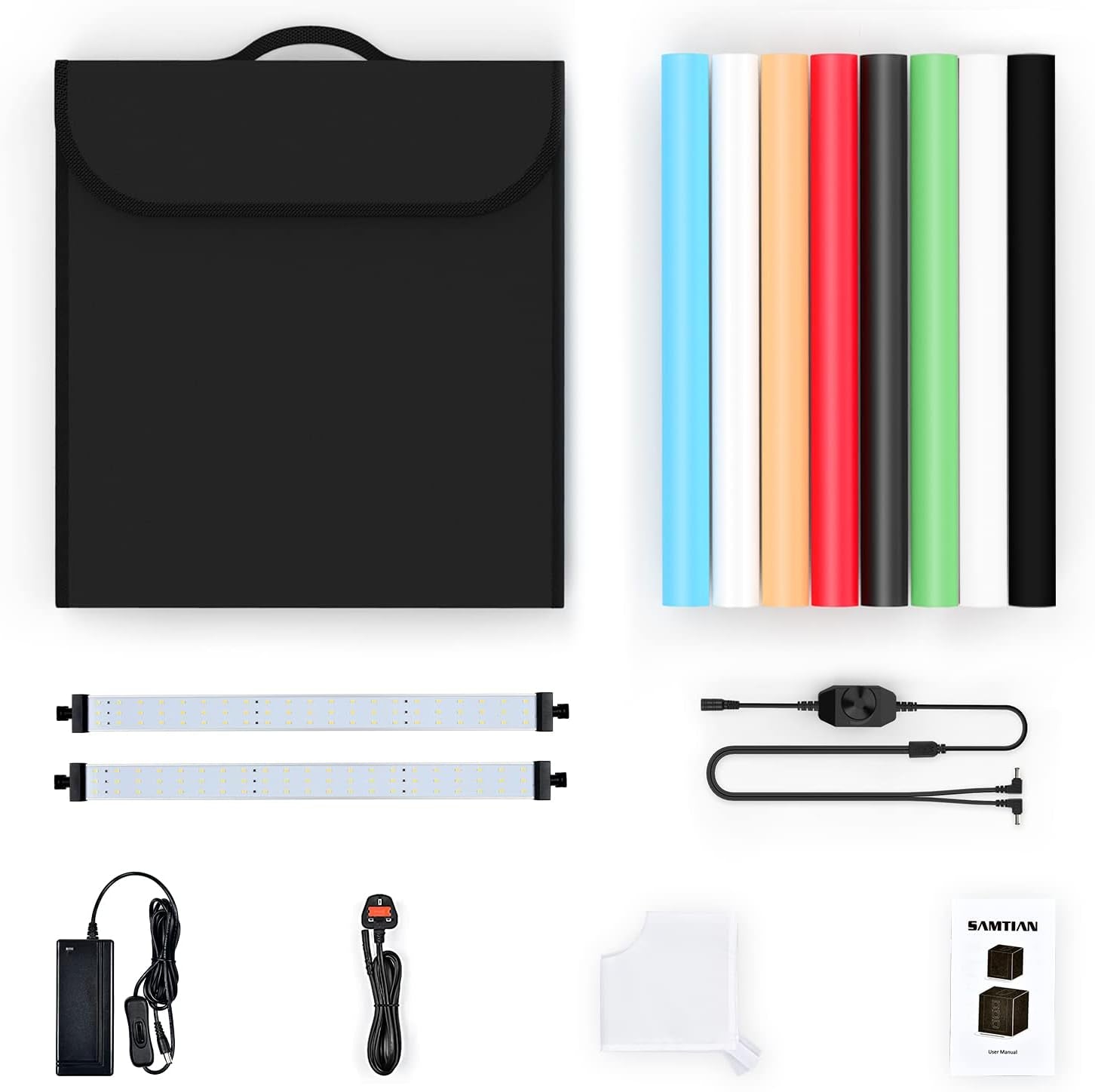 Photo Studio Light Box 24 X 24 Inch Dimmable Photography Lighting Shooting Tent Kit with LED Lights, Portable Bag and 4 Color Backdrops (White Black Red Blue)